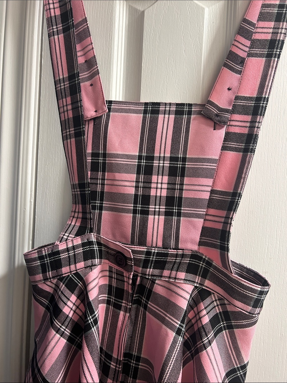 Pink Plaid Pinafore Dress with Adjustable Straps - Picture 6 of 7